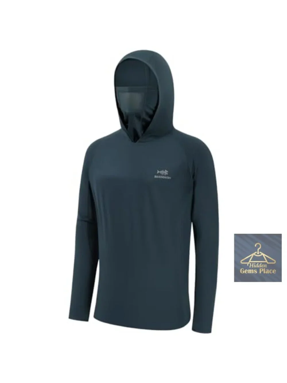 UPF 50+ Long Sleeve Fishing Shirt Hoodie with Mask Neck Gaiter, 4-Way Stretch,